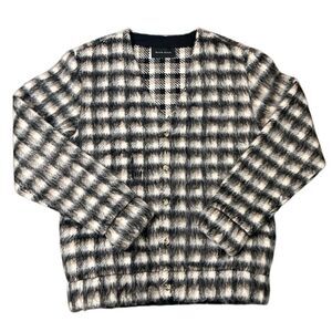 Black Scale wool cardigan jacket Plaid Size Medium